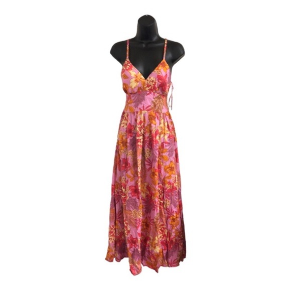 Jessica Simpson pink padded open tie back shaped waist halter maxi dress size XS - Picture 1 of 16